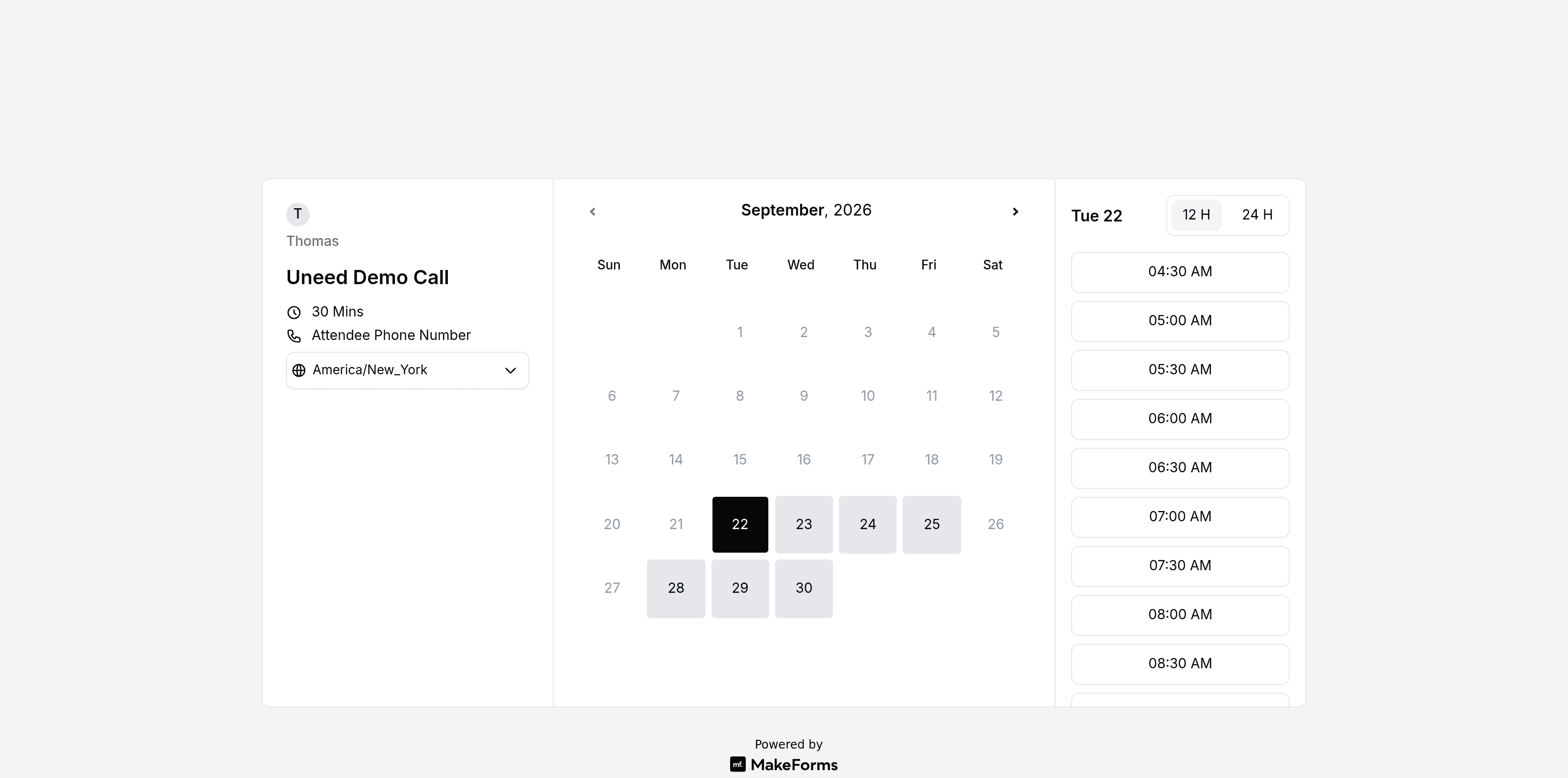 The public booking page for my 30-minute test call.