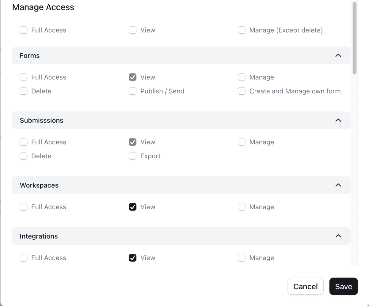 Setting a new member's access, area by area.