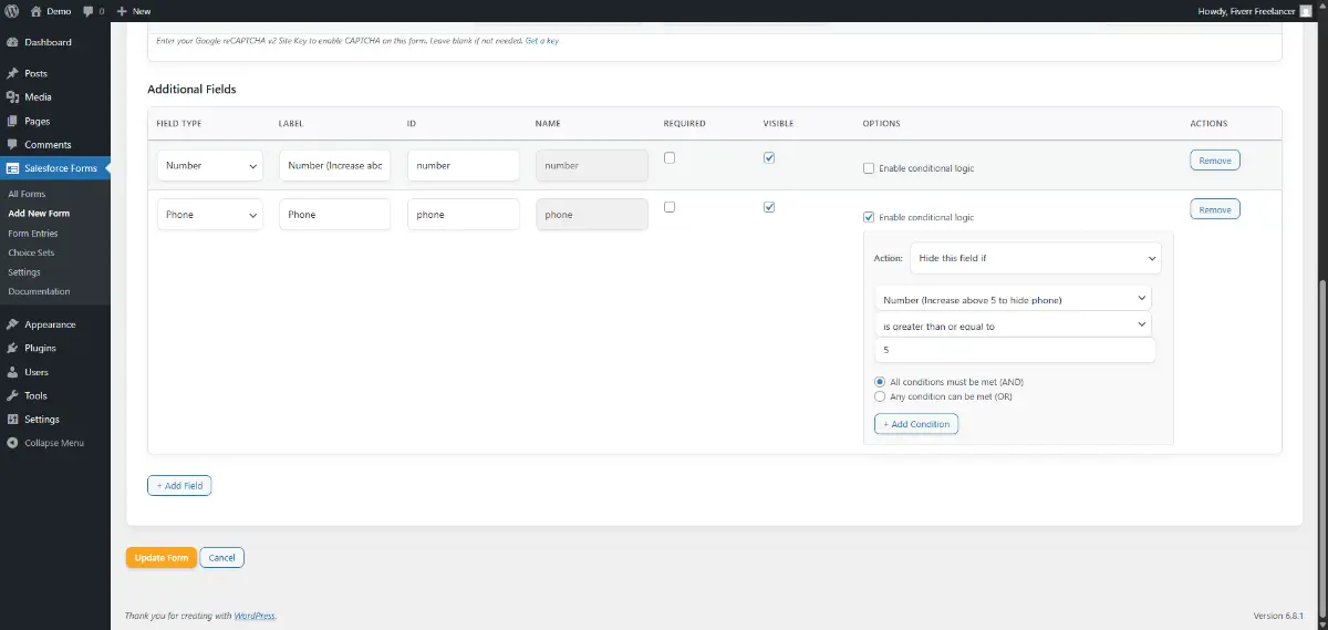 Wordpress forms to Salesforce screenshot 2