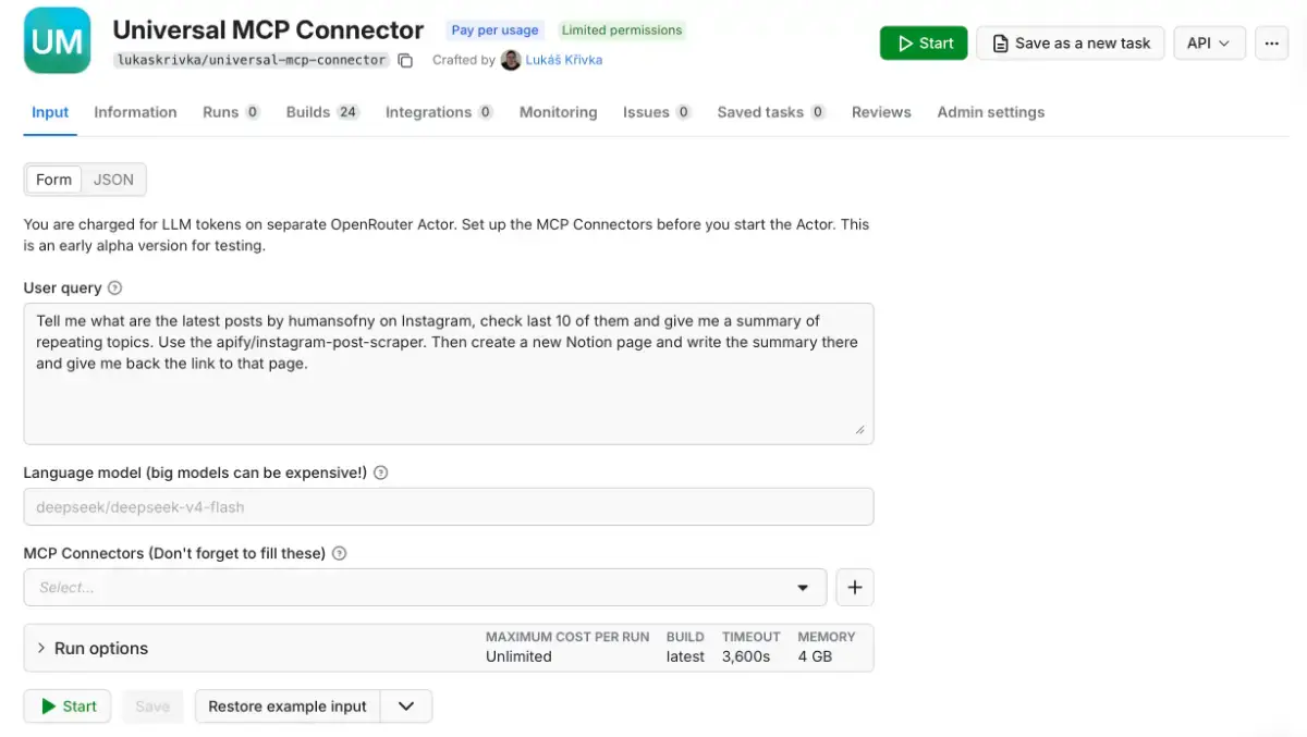 Apify MCP connector screenshot 2