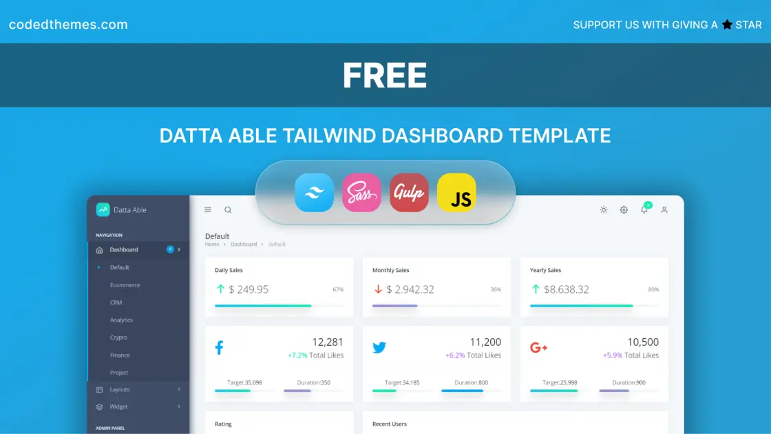 Datta Able Tailwind Dashboard Template product image