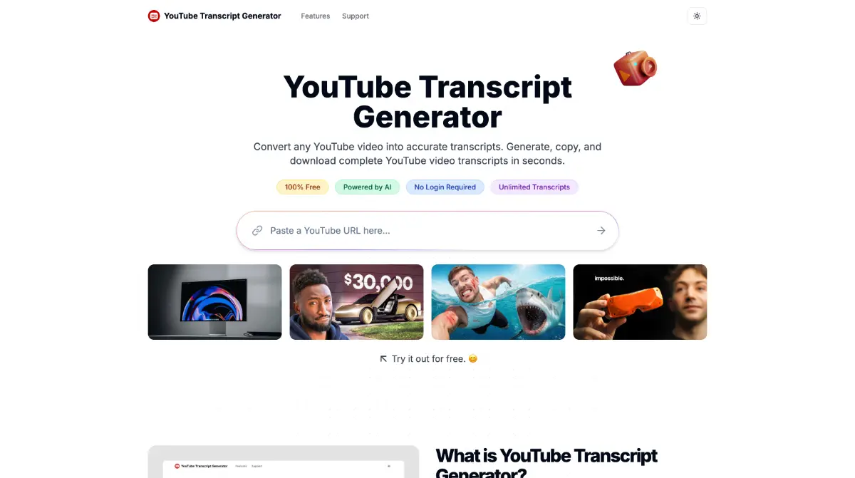 YouTube Transcript Generator product image